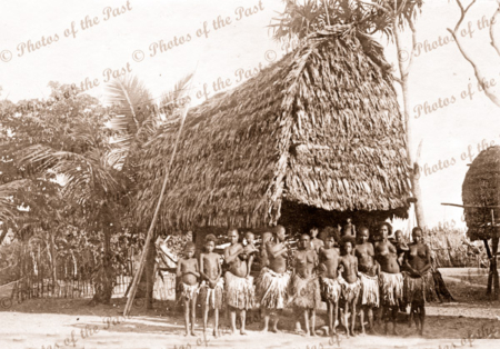 New Guinea house with lots of women. Papua New Guinea. Possibly women only house?