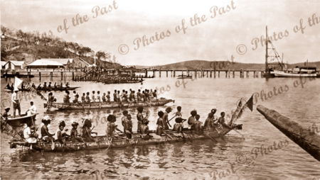 At start Canoe race Port Moresby. Papua New Guinea. Red Cross Day. 1916