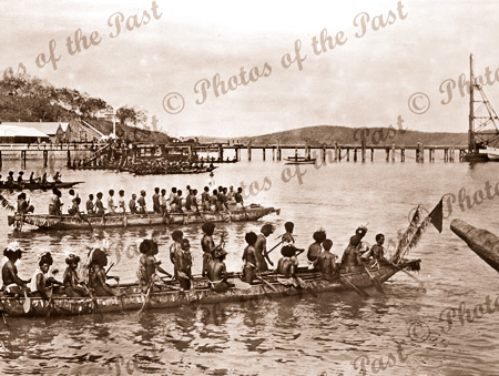 At start Canoe race Port Moresby. Papua New Guinea. Red Cross Day. 1916