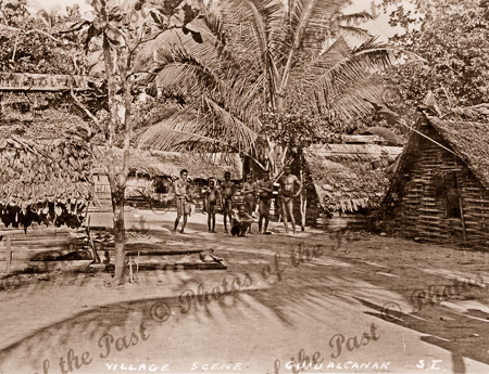 Village scene in Guadalcanar, Solomon Islands, c1916