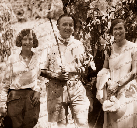 Two men and a woman on bush walk. Great Ocean Road. Victoria. c1920s. Hikers