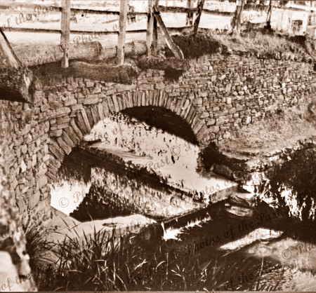 View of bridge Second Valley Beach. South Australia. 1930s? Old stone bridge