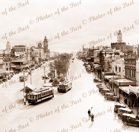 Sturt Street, Ballarat. Victoria, c1940s. Trams, cars
