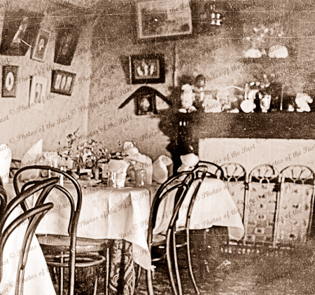 Inside of dining room with tables set. Possibly Clarke's or elsewhere?. Great Ocean Road Vic. c1920s-30s