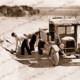 Workmen clear a sand drift from the Mildura to Melbourne Road near Ouyen, Victoria. 1938