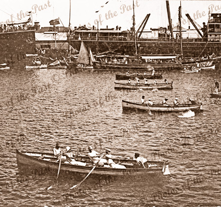 Regatta Day Port Adelaide (1st January) Rowing race in progress 1 january 1909. SA