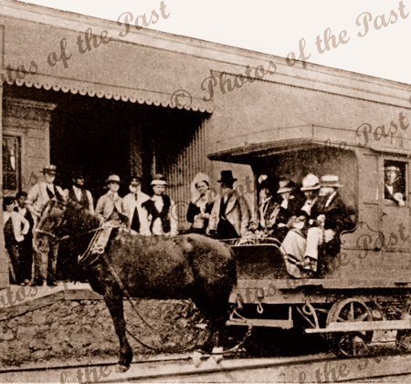 Early horse drawn tram on Victor Harbor to Strathalbyn tramway. S.A. c1870s