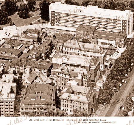 Aerial of Adelaide Hospital pre 1963 demolition. 1963. SA.